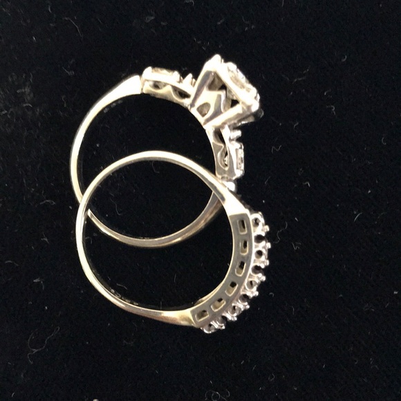 VINTAGE 14K White Wedding Set - Picture 2 of 8